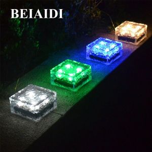 BEIAIDI Glas Ijs Baksteen Vorm Solar Ground Begraven Lamp 4 LED Outdoor Ondergrondse Licht Solar Landschap Bestrating Patio Road Licht