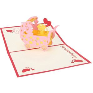 3D Baby Carriagesgreeting Kaart Pop Up Papier Gesneden Postkaart Verjaardag Party