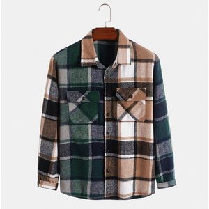 Herfst Mens Casual Lange Mouwen Plaid Shirts Turn-Down Kraag Knoppen Vest Tops Mode Losse Shirt Mannen Streetwear tops