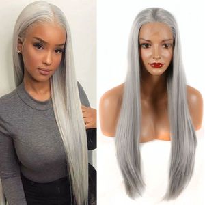 Bombshell Silver Grey Synthetische 13*3 Inch Lace Front Pruik Hittebestendige Vezel Haar Natuurlijke Haarlijn voor Vrouwen Meisjes party Pruiken