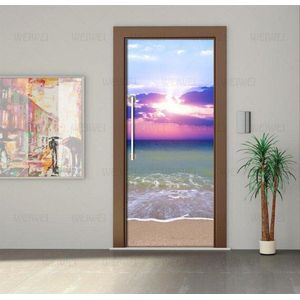 Paars Gloeiende Op Strand 3D Wall Art Foto Muurschildering Muurstickers Deur Sticker Behang Decals Woondecoratie