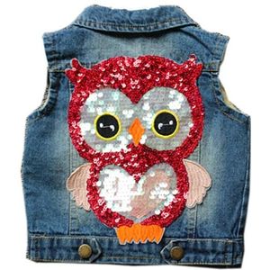 Jongen En Meisje Mouwloze Gewassen Blue Jeans Cartoon Lovertjes Uil Vesten Mode Cool Kids Summer Vest Jassen uitloper