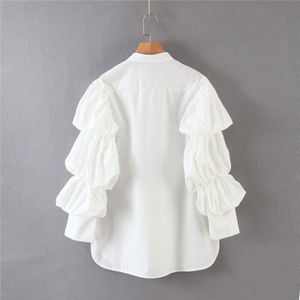 H. Sa Shirt Vrouwen Wit Vestidos Knop Bladerdeeg Mouw Streetwear Casual Loose Party Vestidos Blouses Office Dames Tops Shirts