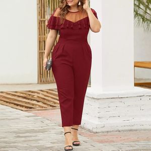 Zomer Jumpsuits ZANZEA Vrouwen Ruches Zoom Rompertjes Casual Korte Mouw Mesh Pacthwork Speelpakjes Elegante Werk OL Potlood Broek