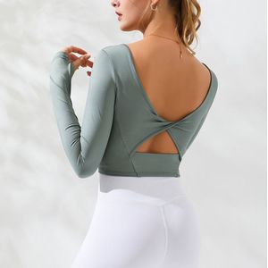 Gym Fitness Yoga Shirt Vrouwen Sport Bras Lange Mouwen Tie Back Top Tshirt Sport Vrouw Workout Activewear Strakke Tops Ondershirt