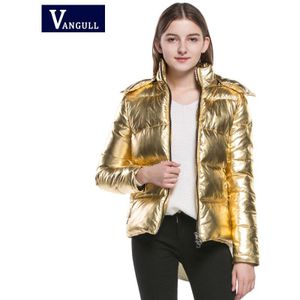 Vrouwen Winter Jassen Korte warme jas Goud metalen kleur brood stijl dames parka winterjas dames abrigos mujer invierno