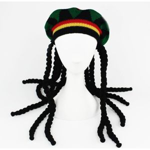 Mannen Vrouwen Dreadlocks Pruik Hoed Reggae Jamaicaanse Stijl Gehaakte Gebreide Mutsen Lange Zwarte Haar Halloween Baret Cap