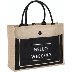 3 Kleur S/M/L Vrouwelijke Hello Weekend Jute Canvas Handtassen Meisjes Vrouwen Big Size Strandtas Europese stijl Afdrukken Schoudertassen