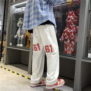 Herfst Winter Mannen 461 Gedrukt Denim Broek Straight Casual Jeans Mode Streetwear Japan Stijl Retro Dweilen Broek