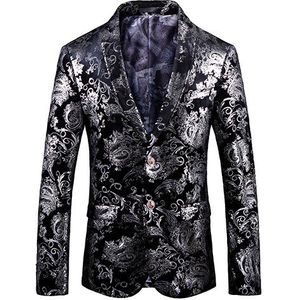 Tang Witte Knop Mannelijke Mode En Blazer Party Overjas Jassen Print Pak Enkele Toevallige Prestaties 3d Tonen Zwart