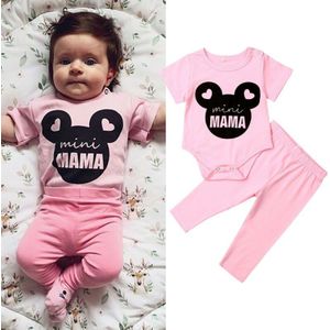 Pasgeboren Baby Baby Meisjes Zomer Kleding Sets Roze Brief Print Romper Jumpsuit Broek Outfits Trainingspak