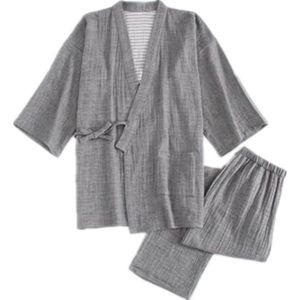 Kimono Pyjama Mannen En Najaar Mannen Wasbaar Kleur Spinning Thuis Kleren Japanse Dunne Mannen Pyjama Zachte katoen Gaas