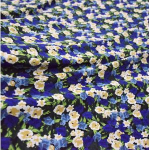 Mode High-End Saffier Blauwe Bloem Print Korea Zijde Chiffon Stof Bloemen Jurk Shirt