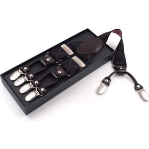 Mannen Zwarte Plaid Y-Vorm Jarretel Met Antislip 6 Clips Elastische Verstelbare Brace