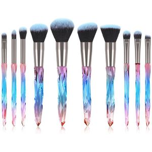 10 Stuks Make-Up Borstel Zachte Soort Cosmetische Gezicht Powder Foundation Brush Synthetisch Haar Kristal Handvat Vrouw Make Up Brush Set gereedschap