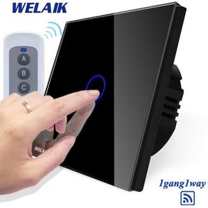 WELAIK UK RF 433MHZ Muur-Touch Schakelaar-Kristal Glas-Panel Switch-LED Lamp-Afstandsbediening controle-Smart-Schakelaar 1gang-1way B1913CW/BR01