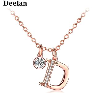 DEELAN Ketting Vrouwen Charm D woord Lange Ketting Rose Goud Kleur Mode zirconia Meisje Hanger Sieraden Party Wedding