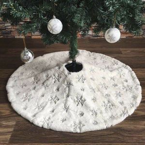 78/90/122Cm Flanellen Geborduurd Kerstboom Rok Sneeuwvlok Kerst Jaar Woondecoratie Basis Floor Mat cover