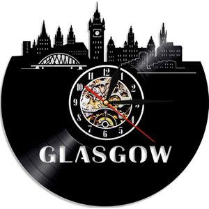 Glasgow Skyline Vinyl Record Klok Glasgow Minimalistische Muur Art Wandklok Home Decor Schotland Reizen Vintage Moderne Klok
