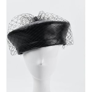 Uspop Vrouwen Baretten Mesh Garen Zwart Pu Baretten