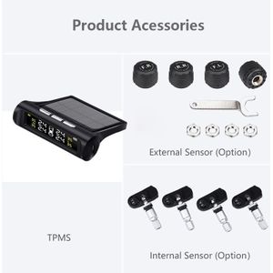 Coloful Solar Tpms Auto Bandenspanning Alarm Monitor Universal Tpms Met 4 Draadloze Sensoren Voor Smart Temperatuur Waarschuwing