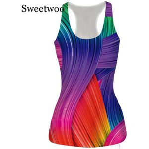 SWEETWOO Regenboog Gedrukt Mouwloze Yoga Shirt Fitness Workout T-shirt Vrouwelijke Running Vest Tanks Top Voor Gym Top Sport Vrouwen