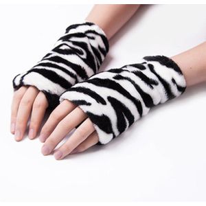 Vrouwen Winter Touch Screen Mittens Leuke Luipaard Zebra Thicken Coral Fleece Half-vinger Handschoenen Unisex Zwart Rijden Handschoenen H32