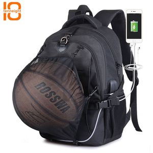 TENNEIGHT mannen Basketbal Sport Gym Tassen Schooltas Voor Voetbal Tiener Voetbal Netto USB Opladen Rugzakken Laptoptas