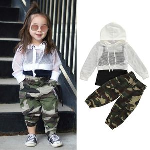 1-6Y Baby Baby Meisjes Kleding Sets Netto Hooded Tops + Black Vest Tops + Camouflage Print Broek 3 Pcs