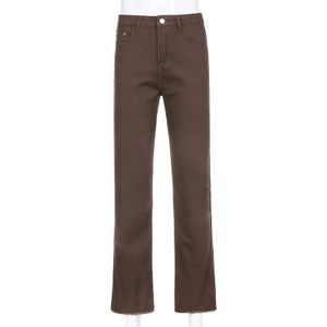 Vintage Bruin Y2K Jeans Voor Meisjes Vrouwelijke Mode Vrouwen Klassieke Flare Denim Broek Hoge Taille Broek Harajuku Capri Zakken