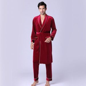 Lange Mouw Gewaad Sets Voor Mannen L-2XL Maten Kimono Mannen Thuis Kleding Vest Broek Badjas Heren Gewaden Lange Badjas