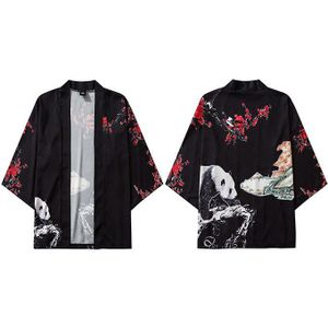 Japanse Kimono Jas Panda Schilderij Print Mannen Harajuku Streetwear Jas Jas Casual Dunne Gown Japan Stijl