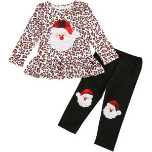 (1Y--5Y) meisjes Pak Winter Lange Mouwen Kerst Mode Luipaard Print T-shirt Top + Broek Pak Для Новорожденных 50 *