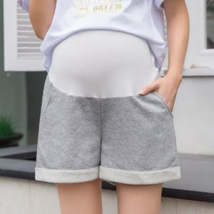 Zwangere Vrouwen Zomer Katoenen Shorts Losse Wijdbeens Buik Korte Broek Grey Moederschap Casual Broek Met Zakken