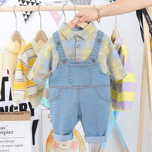 Hylkidhuose Peuter Baby Kleding Sets Lange Mouw Plaid Shirt Bib Jeans Casual Stijl Meisjes Baby Jongens Kleding