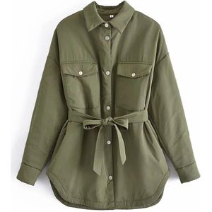 Vrouwen Jas Winter Parka Jassen Shirts Turn Down Kraag Uitloper Legergroen Shirt Jasje Warme Jas Grote Mode Katoenen Jas