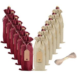 AA99 -12 Stuks Jute Wijn Zakken Wijn Cadeau Zakken, Wijn Fles Zakken Met Trekkoorden, tags & Touwen, Herbruikbare Wijnfles Covers