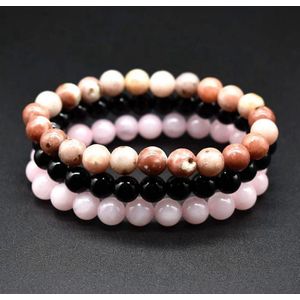 3 stk/set 8MM Black Onyx Rhodoniet Rose Quartzs Kralen Pols Mannen Vrouwen Natuursteen armband sets Mala Armbanden