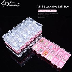 12 Grids Nail Art Clear Roze Lege Plastic Storage Case Steentjes Gedroogde Bloem Oorbel Sieraden Doos Container Manicure Gereedschap