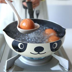 20Cm Japanse Stijl Leuke Panda Gedrukt Non-stick Koekenpan Rookloze Aluminium Kleine Wok Voor Thuis Keuken Stevige handvat