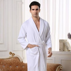 Mannen Badjas Katoen Wafel Man Gewaad Nachtjapon Mannelijke Gewaad BathrobeBath Fleece Gewaad Kamerjassen Pyjama Slaap Slijtage Wit Blauw