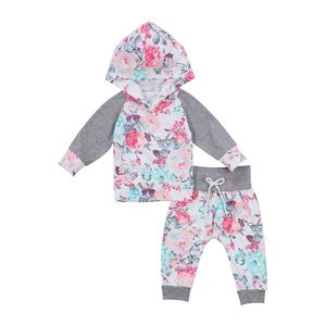 Pasgeboren Baby Meisjes Sport Bloemen Kleding Tops T-shirts Met Lange Mouwen Outfits Bloem Broek Casual Hooded Baby Meisje Kleding