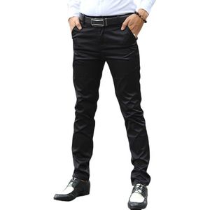 Korea Slim Fit Mens Smart Casual Volledige Lengte Potlood Broek Glad Zwart Kantoor Werkkleding Formele Mannelijke Broek Maat 28-35