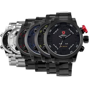 SH2309 Mannen Sport Outdoor Stalen Band Ip Horloge Quartz Dubbele Display Horloge Sport Horloge Voor Outdoor Wear