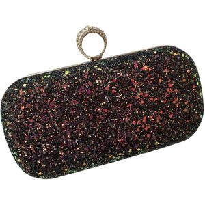 Ljl Vrouwen Elegante Glitter Lock Sluiting Purse Keten Handtas Avond Bruiloft Prom Banket Party Handtas Schoudertas (Zwart)