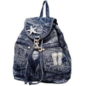 Vrouwen Rugzak Denim Canvas Stof Trekkoord Emmer Zak Persoonlijkheid Trend Dames Schooltas Lente Herfst Denim Rugzak