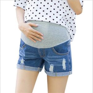 Shorts Femenino Voor Zwangerschap Zomer Dunne dan Bump Elastische Taille Denim Moederschap Shorts Met Pocket Blue Plus Size Xxl Xl M