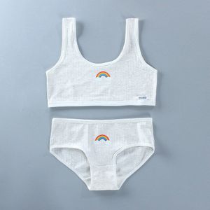 1Set Meisjes Ondergoed En Slipje Tieners 100% Katoen Tops Vest Zacht Ademend Puberteit Gym Slips Jong Training Beha For8 16T