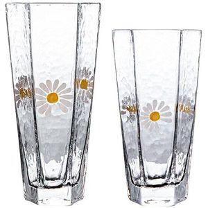 Japanse Stijl Handgeschilderde Retro Landelijke Stijl Zes-Zijdige Kleine Daisy Glas Restaurant Champagne Glas Wijn Glas Beker mond Cup