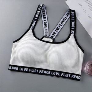 Letter Teen Girls Sports Bras Cotton Small Vest Women Tanks Jogging Gym Yoga Underwear Teen Training Cross Back Bras